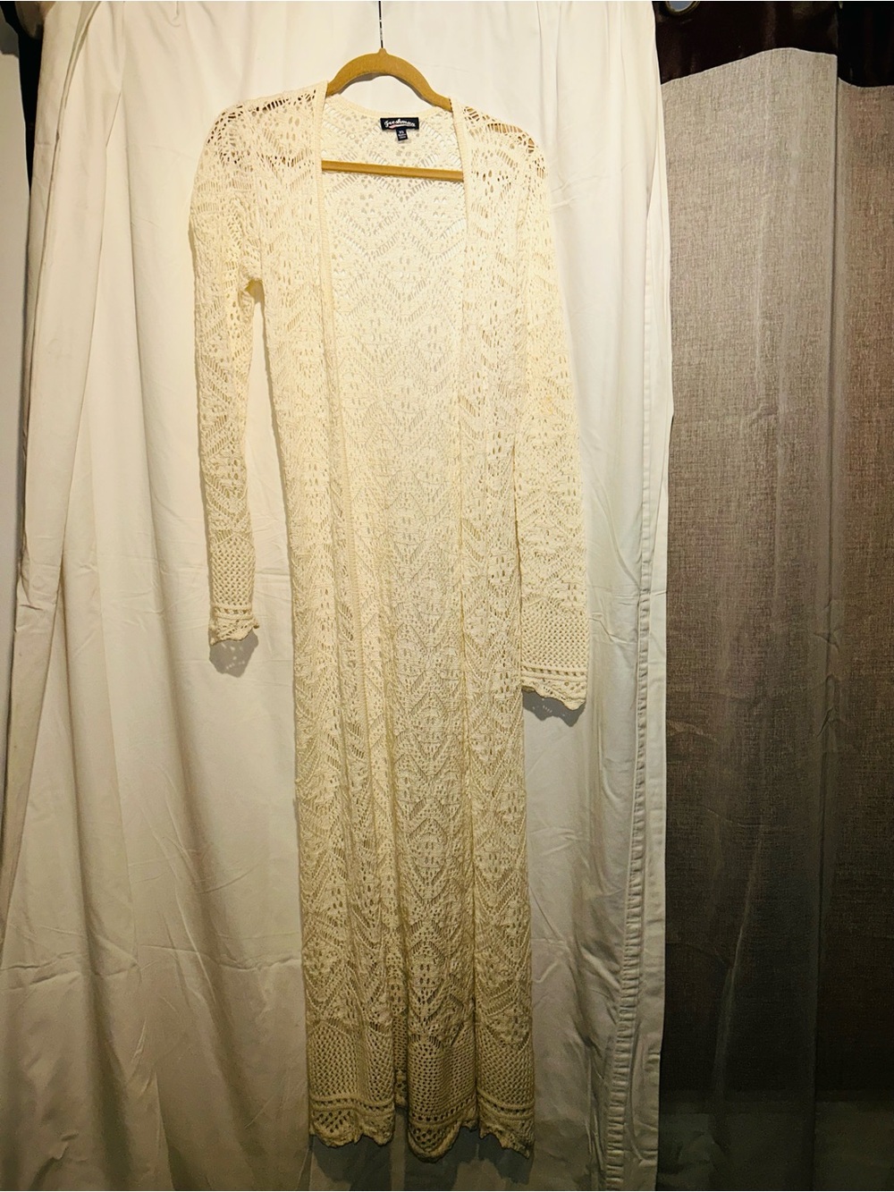 Freshman 1996 Ivory Crochet Maxi Duster Cardigan Boho XS